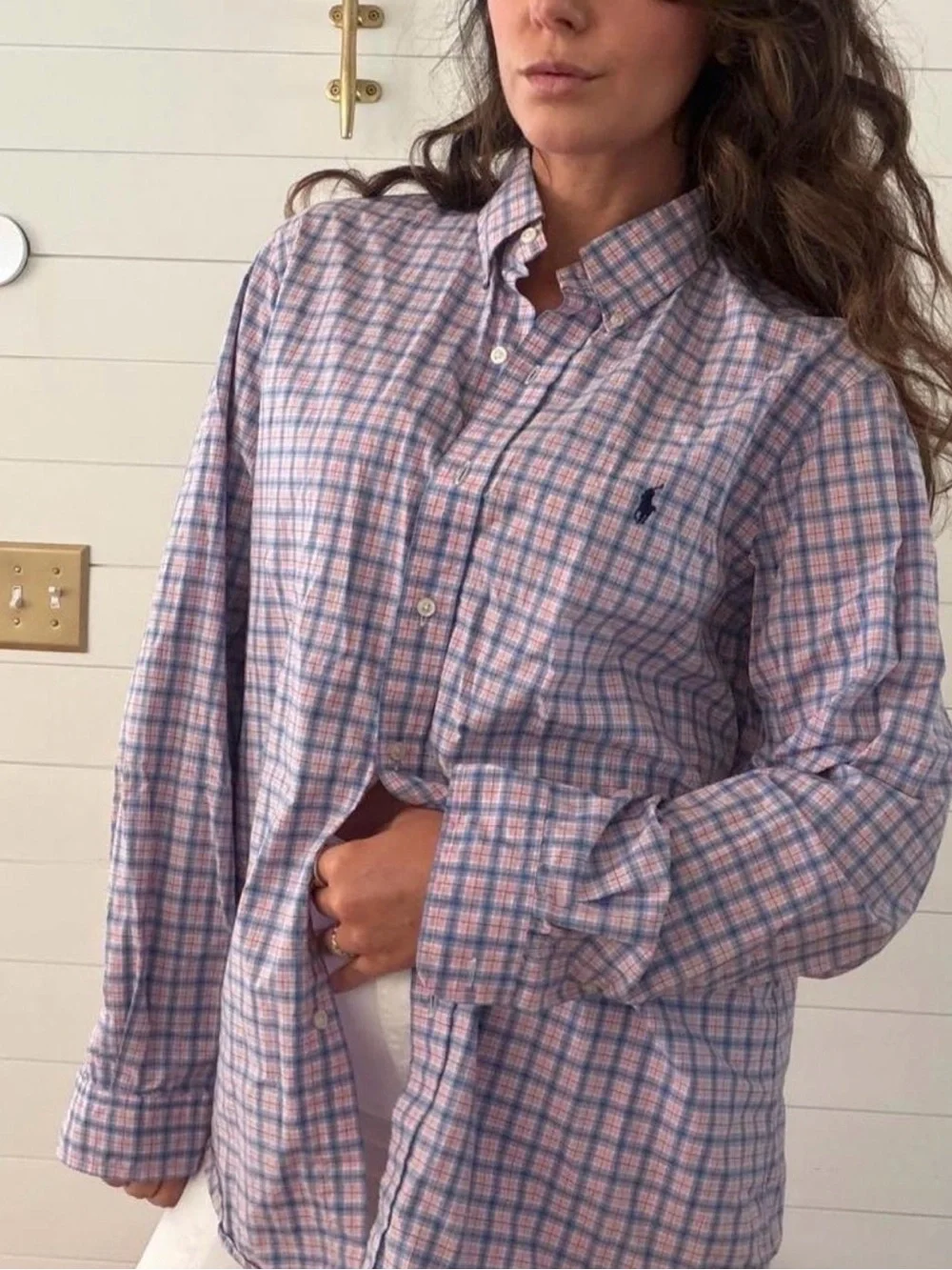 Ralph Lauren Men’s Pink & Blue Plaid Button Down Shirt Size Large Polo Preppy